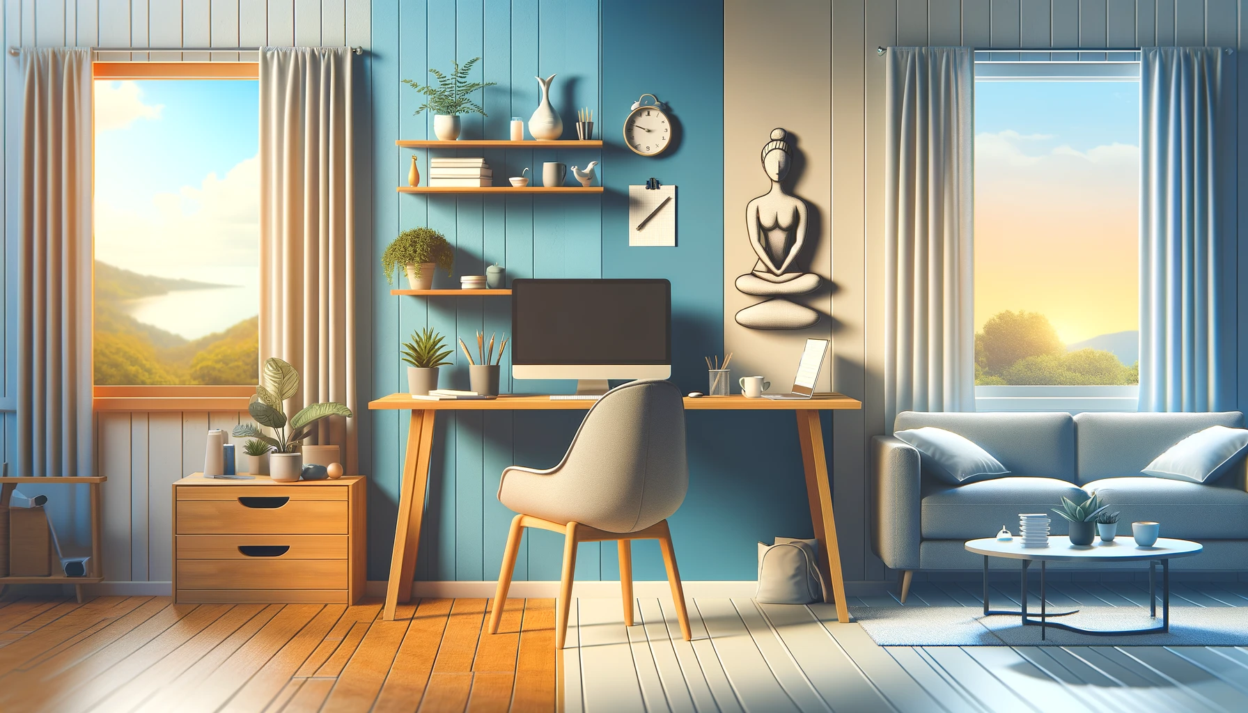 Balanced composition of a work environment and a relaxing home setting