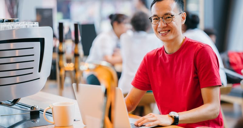 Man Wearing Red Crew-neck Shirt